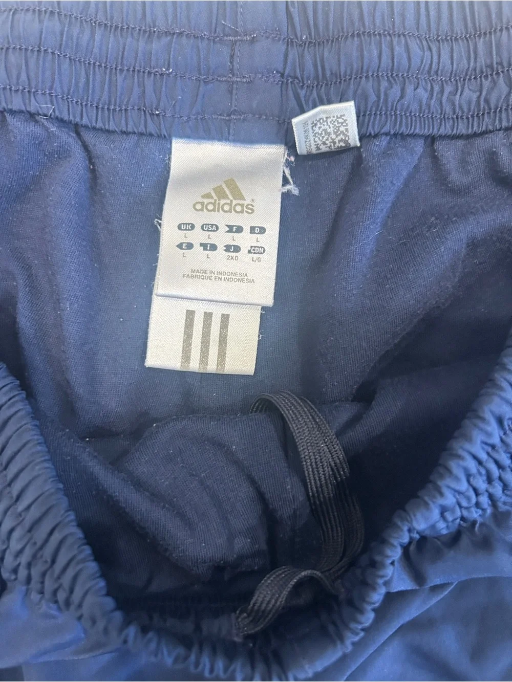 Adidas Navy Blue Three Stripe Windbreaker Track Pants Large